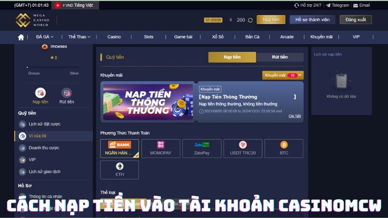 Hướng Dẫn Cách Nạp Tiền Casinomcw